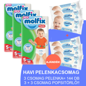 Molfix Havi pelenkacsomag Pants, 3+3 csomag sensitive popsitörlővel! (5-ös) 12 - 17 kg