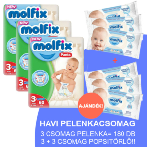 Molfix Havi pelenkacsomag Pants, 3+3 csomag sensitive popsitörlővel! (3-as) 6 - 11 kg